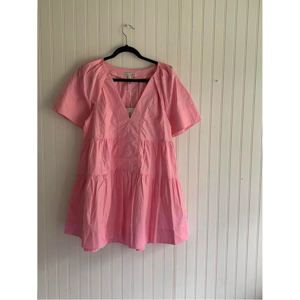 Signature 8 NWT Pink Cotton Tiered Babydoll Mini Dress S